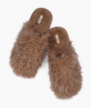 Pantoufles poilues marron - L